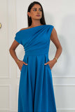 Betty Asymmetric Neckline Skater Midi Dress Teal