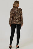 Leopard Print Foil Long Sleeve High  Neck Top in Brown
