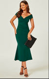 Bardot Pleated Midi Dress in Green
