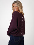 KATE & PIPPA ELBA PEARL DETAIL KNIT JUMPER IN BURGUNDY