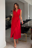 Hazel Tailored Sleeveless Midi Dress Red