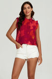 Abstract Print Frill Trim Blouse