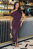 Plum Sparkle Off The Shoulder Draped Top Midi Dress