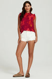 Abstract Print Frill Trim Blouse