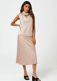 Light Brown/Champagne Satin Cowl Neck Top