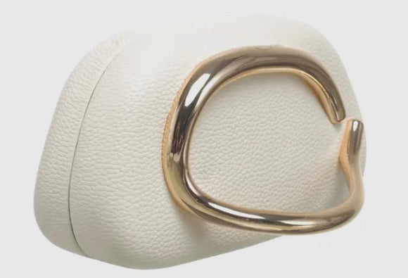 Beige gold handle clutch