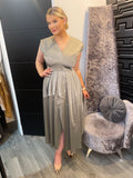 Kameya grey wrap v neck dress