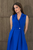 Cameron Collared Tailored Gold Button Shirt Dress Cobalt