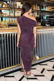 Plum Sparkle Off The Shoulder Draped Top Midi Dress
