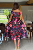 Daphne Off The Shoulder Skater Midi Dress Dark Floral