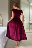 Betty Asymmetric Neckline Skater Midi Berry Velvet