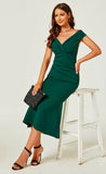 Bardot Pleated Midi Dress in Green
