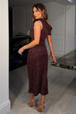 Donna Asymmetric Neckline Midi Dress Brown Spot