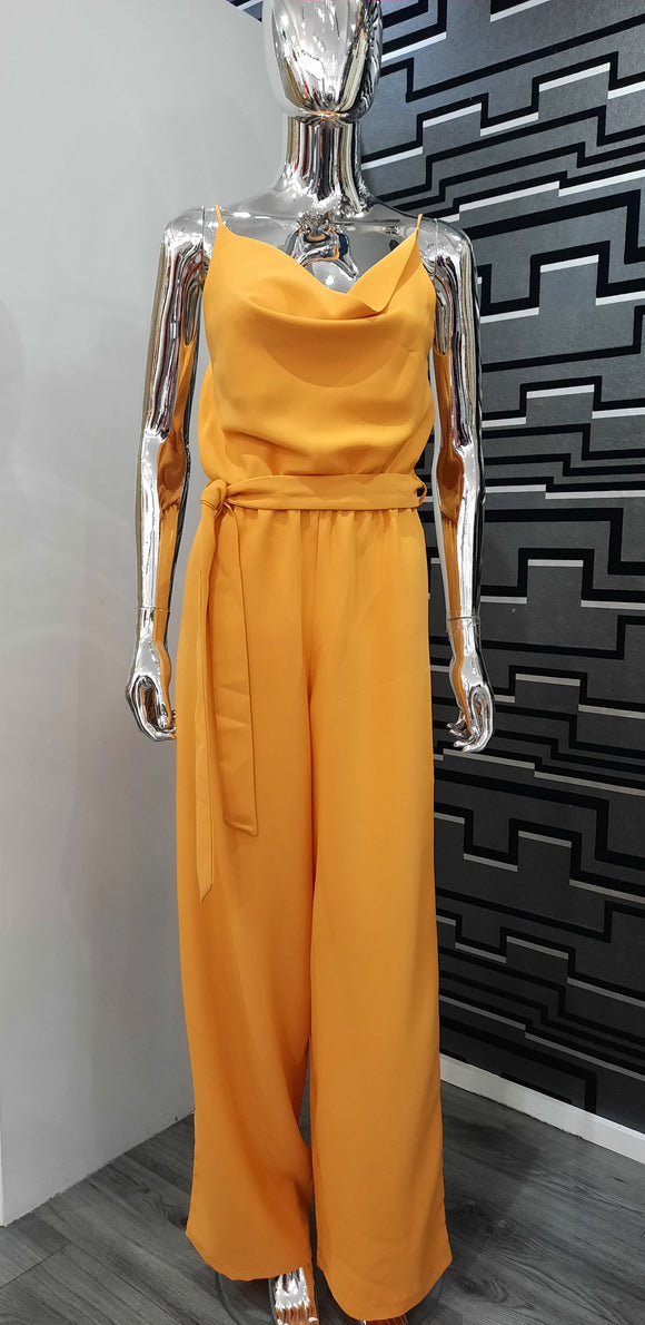 COWL NECK BELTED JUMPSUIT