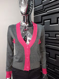 FLYGIRL Grey Cardigan With Pink Trim