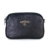 Crystal Bee black leather pouch