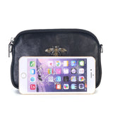 Crystal Bee black leather pouch