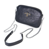 Crystal Bee black leather pouch