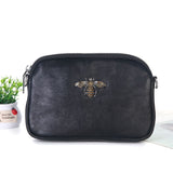 Crystal Bee black leather pouch