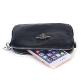 Crystal Bee black leather pouch