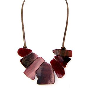 ORGANIC SHAPES MARBLE RESIN AND INTEGRATED WOOD STATEMENT NECKLACE