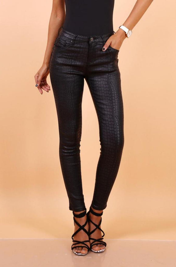 Snake PU Jeans With Push-Up