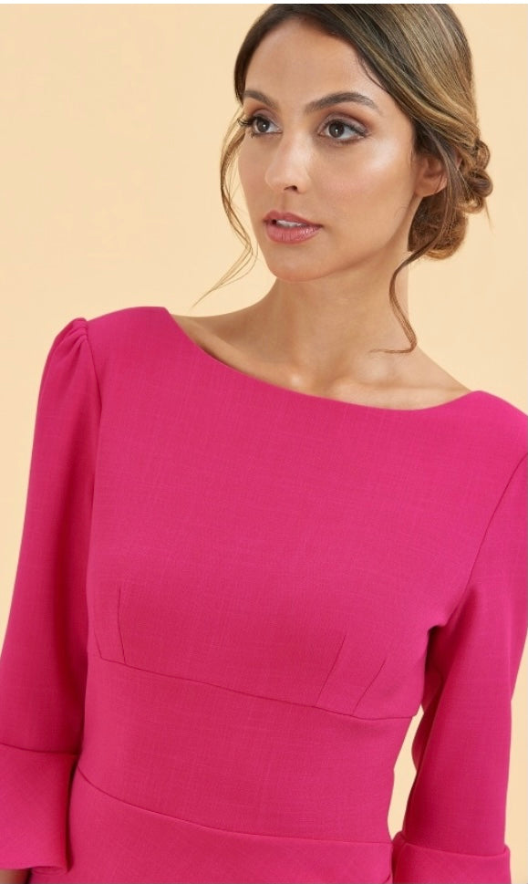 Raspberry ODELLE 3/4 Fluted Sleeve Pencil Dress – L's Boutique