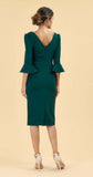 Green ODELLE 3/4 Fluted Sleeve Pencil Dress