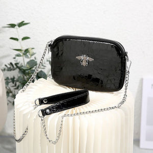 Glossy Black genuine leather messenger bag