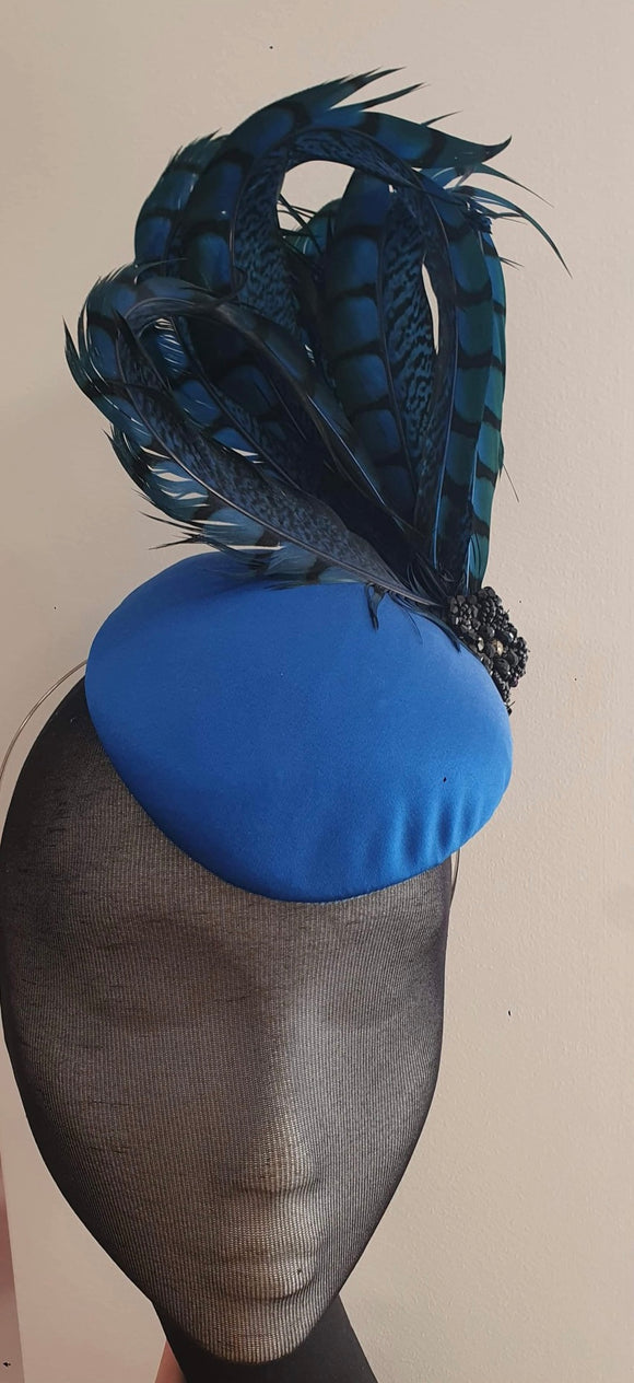 Colbalt Blue with black feathers Fascinator