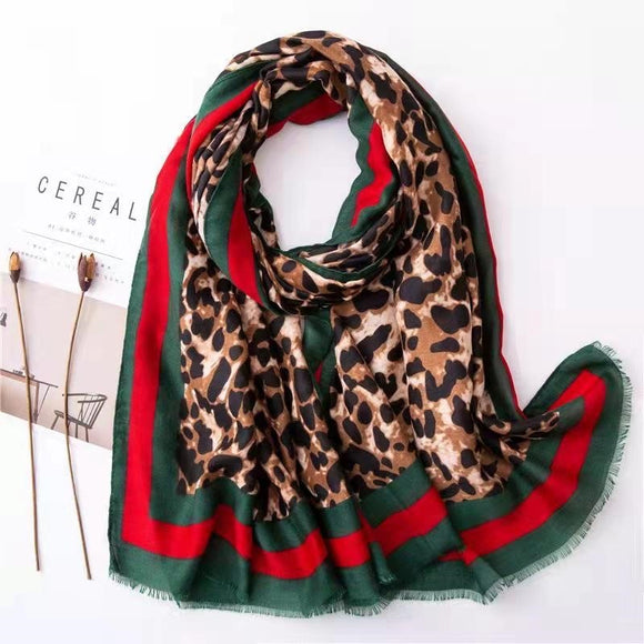 Designer inspired Red/Green Leopard Scarf