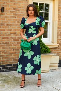 Lillian Sweetheart Midi Dress Green Floral