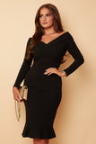 Sonia Long Sleeve Bardot Midi Dress Black