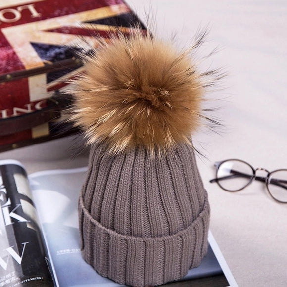 Brown Pom Pom Hat