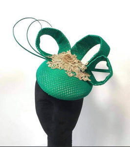 Emerald green/gold Fascinator