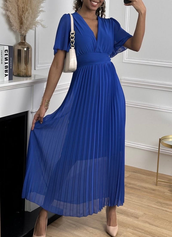 Colbalt Blue short sleeve Pleated Dress