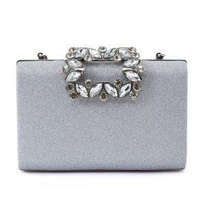 Silver Buckle Diamonte Clutch Bag