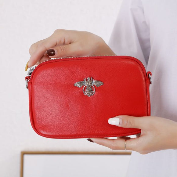 Crystal Bee Red leather pouch