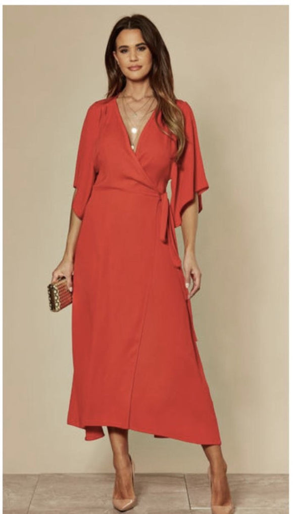 Red Midi Wrap Dress